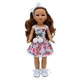 FOLK Muñeca Simona Artesanía Original 40 cm, colección con Vestido Estampado Flores y Zapatos Piel. Fabricada en España