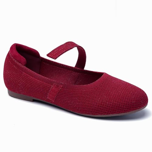 Tilocow Womens Ballet Flats Round Toe Knit Mary Jane Shoes Comfortable Dressy Flats for Women Casual Adjustable Strap Slip On Shoes2