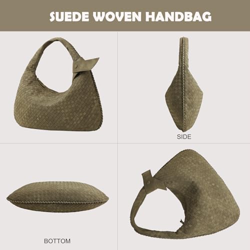 Bolso tipo Tote tejido en ante sintético verde para mujer miniatura 3