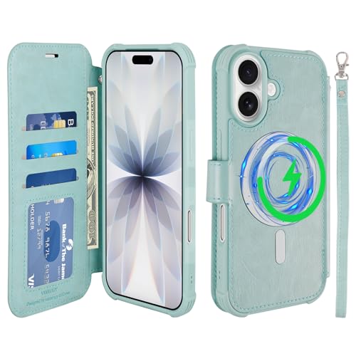 VANAVAGY Wallet Case for iPhone 17 for Magsafe, Light Mint