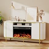 Nyvoral Fluted Fireplace Tv Stand: White...