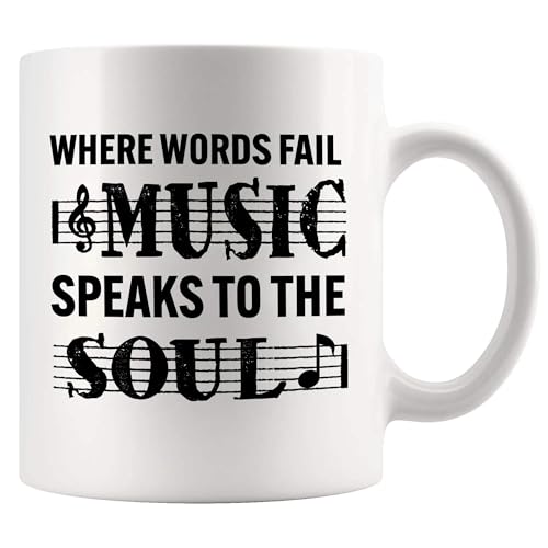 Panvola Where Words Fail Music Speaks Musicians Gifts Choir Director Pianist Guitarist Music Conductor Ceramic Mug 11 oz White 11 oz
