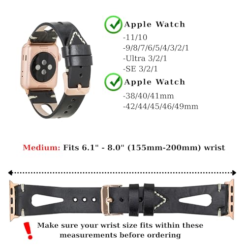 Image of Leather Bands Compatible with Apple Watch Band 40 mm 38 mm 41 mm 42 mm 44 mm 45 mm 46 mm 49 mm Band For Women Straps For Men Handmade Crazy Horse Full Grain Genuine Leather Strap for iWatch Series 11 10 9 8 7 6 SE 3 2 1 Ultra 3 2 1