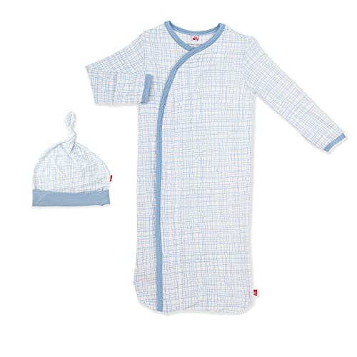 Magnetic Me Baby Gown & Hat Sleep Outfit Soft Modal Layette Sack Set with Magnet Fasteners Newborn - 3 Months Greenwich Plaid