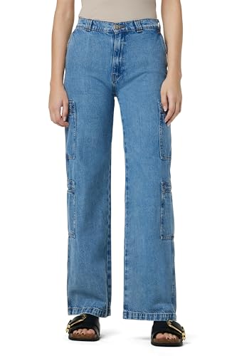 Jean cargo large taille haute galbant à poches passepoilées pour femme