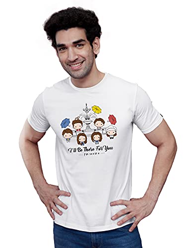 The Souled Store Camiseta de cuello redondo F.R.I.E.N.D.S I'll Be There for You para adultos | Media manga con estampado gráfico | Camiseta 100% algodón, blanco, XXL