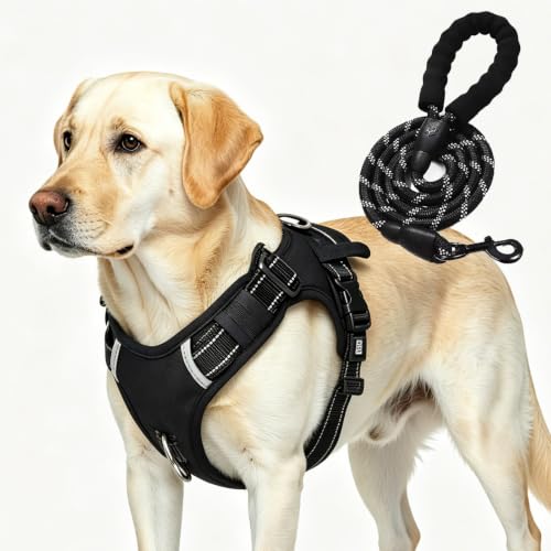 Zviry Tactical Dog Harness with Leash, Reflective Adjustable No-Pull Vest