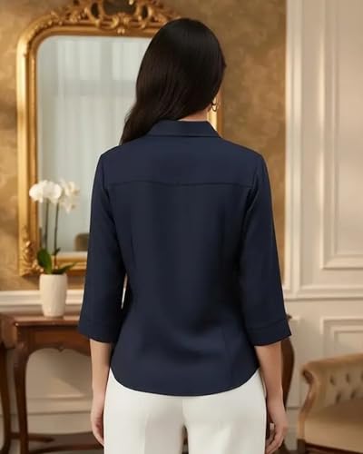 Image of Women's Viscose Rayon Button Down 3 /4 Sleeves Collar Neck Plain Formal Shirt Pack of 1