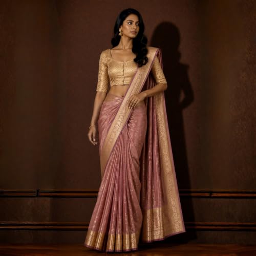 Image of Studio Shringaar Women's Zari Brocade Stitched Elbow Length Sleeves Saree Blouse