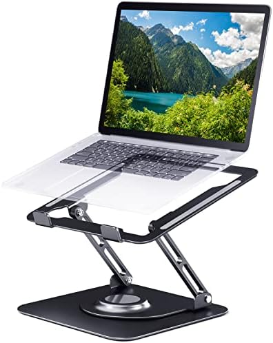 Laptop Stand 360° for Desk Rotating Base, Laptop Riser Adjustable Height, Foldable Portable Aluminum Adjustable Laptop Stand Compatible with Macbook Pro Other Notebooks and Tablets 10-17"(Black)