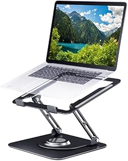 Laptop Stand 360° for Desk Rotating Base, Laptop Riser Adjustable Height, Foldable Portable Aluminum Adjustable Laptop Stand Compatible with Macbook Pro Other Notebooks and Tablets 10-17"(Black)