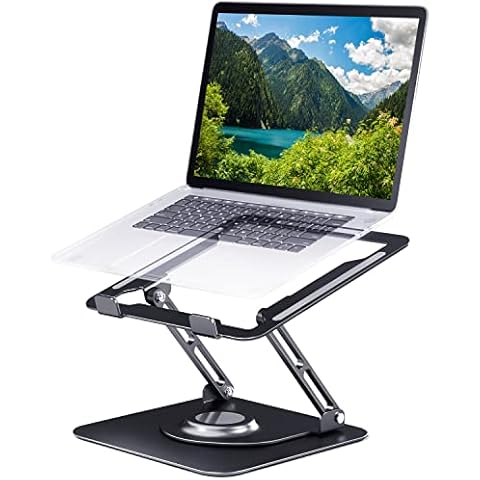 Laptop Stand 360° for Desk Rotating Base, Laptop Riser Adjustable Height, Foldable Portable Aluminum Adjustable Laptop Stand Compatible with Macbook Pro Other Notebooks and Tablets 10-17"(Black)… Cover