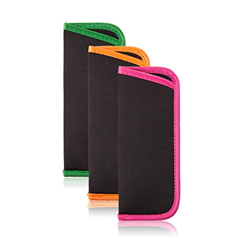 3 Pack Reading Glasses Pouch - Soft Eyeglasses Bag Portable Cloth Eyewear Case (Orange,Green,Bright Pink, small)