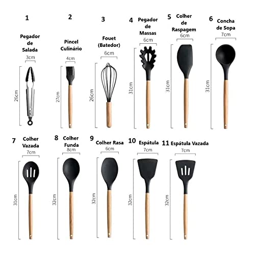 Jogo de Cozinha 19 Peças Concha Tesoura Faca Pegador Talheres Utensilio Luxo Acessorios Armazenament