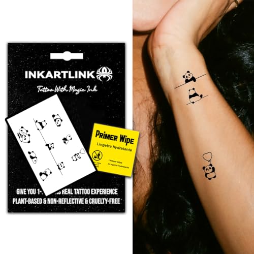 INKARTLINK Semi Permanent Tattoo, temporary tattoo, adult art design, party gift, waterproof, realistic, no adhesive, no reflective, lasts 1-2 weeks (9 Cute pandas)