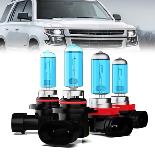 Image of Headlights Fit For 2007-2014 & 2016-2020 Chevy Tahoe Halogen Headlight bulbs,9005 /HB3 /H10 High Beam + H8 /H9 /H11 Low Beam Front Bulb Bright Light Headlights Combo,Plug and Play, Pack of 4