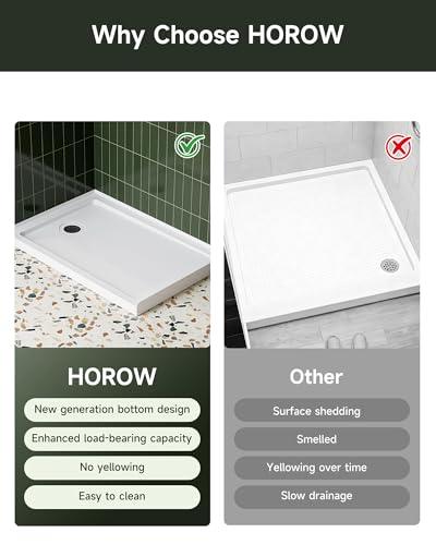 Image of HOROW 48 inch x 32 inch Shower Base, Left Drain Shower Pan, Low Profile Acrylic Base with Reinforced Fiberglass, Non-Slip Surface, Stainless Steel Drain Cover, Leak-Resistant for Bathroom