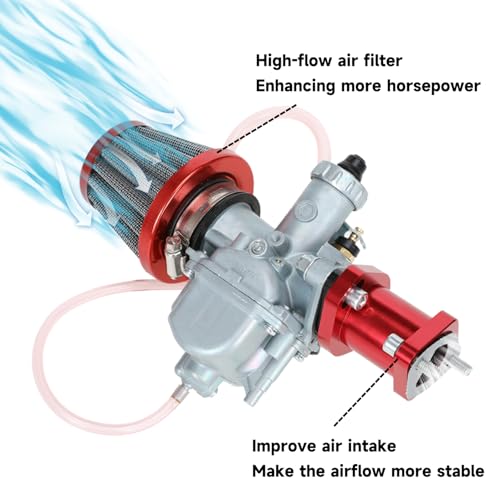 Image of FVRITO Performance VM22 26mm Carburetor Carb for Predator 212cc 196cc Coleman CT200U BT200X Mini Bike KT196 Go Kart GX160 GX200 6.5hp Clone Engine with 38mm Air Filter Intake Manifold Stage 1 Kit Red