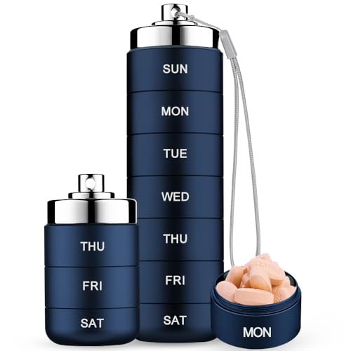 Mossime Metal Travel Pill Organizer Portable 7 Day Vitamin Organizer Stackable Waterproof 1 Times A Day Pill Box Large Pill Container Daily Medicine Organizer for Vitamin Fish Oil Supplement