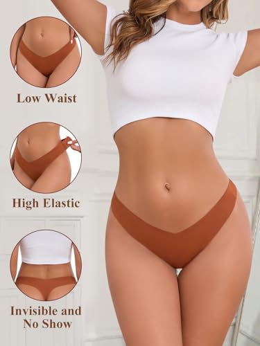 No Show Seamless Thongs for Women V-waisted Stretch Sexy No Line Thong Underwear Breathable Panties 6 Pack3
