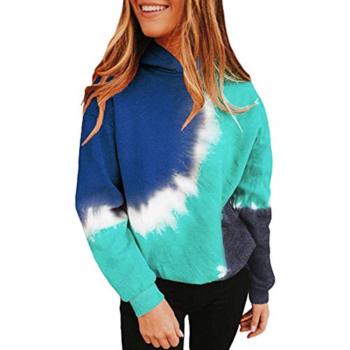 Tie Dye Hoodie Kapuzenpullover Damen Neon Sweatshirt Gedruckt Patchwork Pullover Langarm Kapuzenjacke Color Block Slim Fit Shirt Bluse Tops