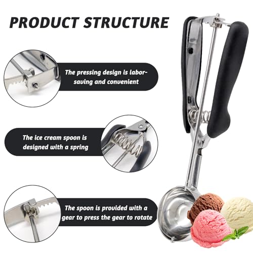 Porzionatore per gelato in acciaio inox, 5 cm, cucchiaio per gelato e impugnatura comoda per palline di gelato, cottura e melone - immagine 4
