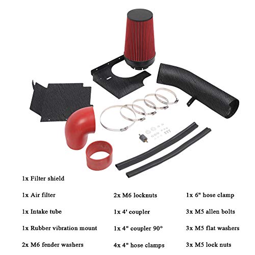 MOOSUN 4\" inches Performance Cold Air Intake Kit with Filter & Powder Coated Intake Tube Pipe for 99-06 GMC Chevy 1999 2000 2001 2002 2003 2004 2005 2006 V8 4.8L/5.3L/6.0L (Black&Red) - Thumbnail 3