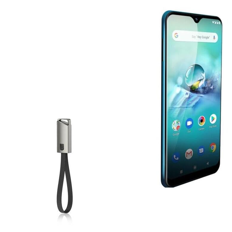 BoxWave Cable Compatible with Allview Soul X7 Style - USB Type-C Keychain Charger, Key Ring USB Type-C to Type-A 8 in USB Cable - Jet Black