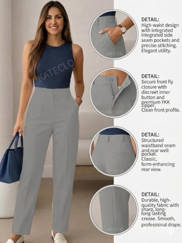 Image of KATECLO Women's Wide Leg Pants | Beige Polyester Trousers | Stylish Korean Clothing | Flared, Straight Fit, Baggy, and Loose Jeggings for Girls and Women