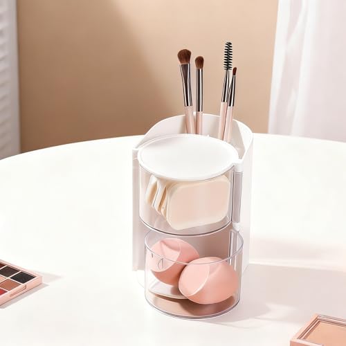 Liuliushun Boite Rangement MaquillageRangement makeup organizer, rangement maquillage rotatif organisateur de maquillages rotatif à 180°, porte-pinceaux à 2 niveaux pour cosmétiques skincare parfum – vue 7