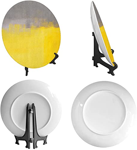 Grey And Yellow Decorative Wall Plates, 10", Street Style Painting Brush Print Ombre Design Illustration, Round Plate With Display Stand, Ceramic Tile Wall Decor For Home Office Decor, Dimgray Yellow #TOP1