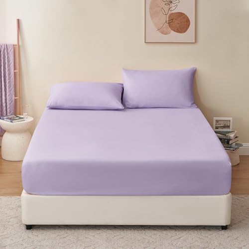 RUIKASI Drap Housse 140x190/200 Lavande - Drap Housse 140x200/190 Bonnet 40cm Matelas en Microfibre 2 Personnes, Très Doux et Respirant avec Élastique Tout...
