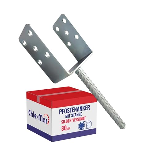 Chle-Mar – Pfostenträger 80 mm | Fester Pfostenanker für Holzpfosten & Zaunbau | Massive Ausführung aus verzinktem Stahl Chle-Mar – Pfostenträger 80 mm | Fester Pfostenanker für Holzpfosten & Zaunbau | Massive Ausführung aus verzinktem Stahl