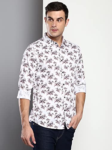 Image of Dennis Lingo Men's Printed Slim Fit Satin Casual Shirt with Spread Collar & Full Sleeves