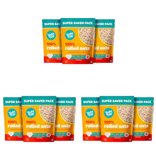 Image of Yogabar 100% Rolled Oats 3Kg (1Kg X Pack Of 9) | Premium Golden Rolled Oats, Gluten Free Oats With High Fibre - Plain