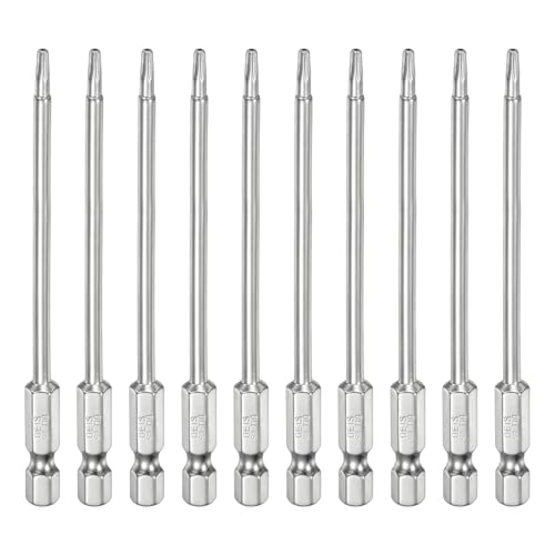 sourcing map 10pcs T10 Security Torx Bit 1/4" Hex Shank 4" Long S2 Steel Magnetic Tamper Resistant Star Bits Screwdriver Torx Head with Hole for Driver Drill Bits Remove Fastening Screws
