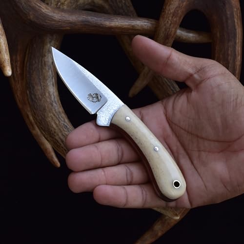 Knives Ranch Carbon Steel Everyday Hunting Knife - Bone Handle and Heavy-Duty Horizontal Carry Cowboy Sheath Snug Fit (4404C-B)