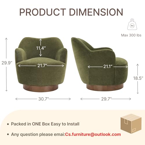 Image of KISLOT, Swivel Accent Chair, Modern Arm Chair with Wooden Base, Green | Upholstered Barrel Chair with Curves Camel Back Design, Living Room Bedroom Reading Waitingroom