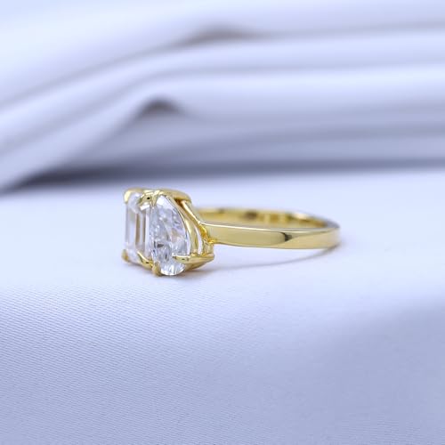 Toi Et Moi 2-Stone Engagement Wedding Ring 7X5MM Emerald Shape & 8X5MM Pear Cut Lab Created Moissanite In 14K Gold Plated Sterling Silver Jewelry Gift For Her (VVS1/1.75 Cttw)4