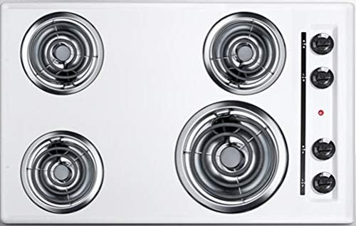 Summit WEL05 30"" Coil Electric Cooktop With 4 Coil Elements Porcelain Enamel Surface Recessed Top Chrome Drip Bowls 230V Electric Cooktop In White