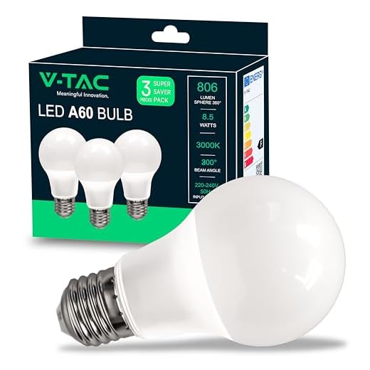 V-TAC Bombillas LED E27 - A60-8,5W (Equivalente a 60W) - 806 Lumen - 3000K Blanco Cálido - Apertura del Haz de Luz 200grados - Máxima Eficiencia y Bajo Consumo - Paquete de 3, VT-1900