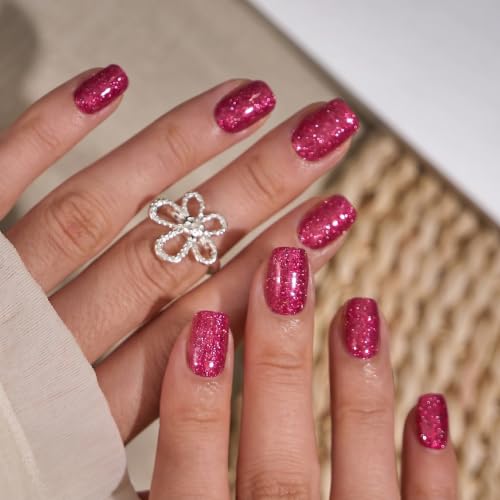 Image of CurvLife Soft Gel Squoval Press-On Nails Short, Reusable Fake Nails with Glue & Adhesive Tabs, 30PCS Salon-Quality Stick-On Nails for At-Home Manicure (Fuchsia Fever)