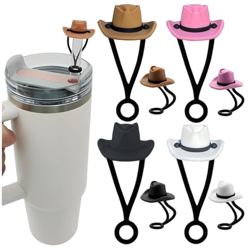 4 Pack Stanley Straw Cover,Silicone Cowboy Hat Straw Covers Cap,Straw Toppers Compatible With Stanley Cup 30 40 Oz,Cute Funny Stanley Cup Straw Cover,Straw Cover Cap,Stanley Cup Accessories.