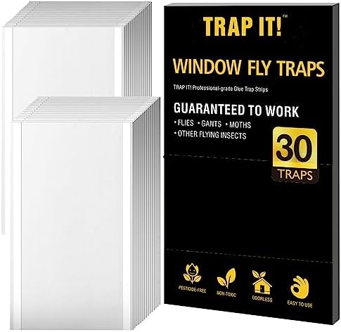 TRAP IT! 30 Pack Enlarged XL Window Fly Traps for Indoors, Non-Toxic Fly Paper Sticky Glue Traps for Houseflies, Clear Fly Catcher for Inside Home to Kill Gnats, Flies & Flying Insects (5" x 8.25")