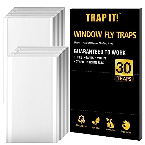 Trap It! 30 Pack Enlarged Xl Window Fly Traps For Indoors, Non-Toxic Fly Paper Sticky Glue Traps For Houseflies, Clear Fly Catcher For Inside Home To Kill Gnats, Flies & Flying Insects (5" X 8.25") #TOP9
