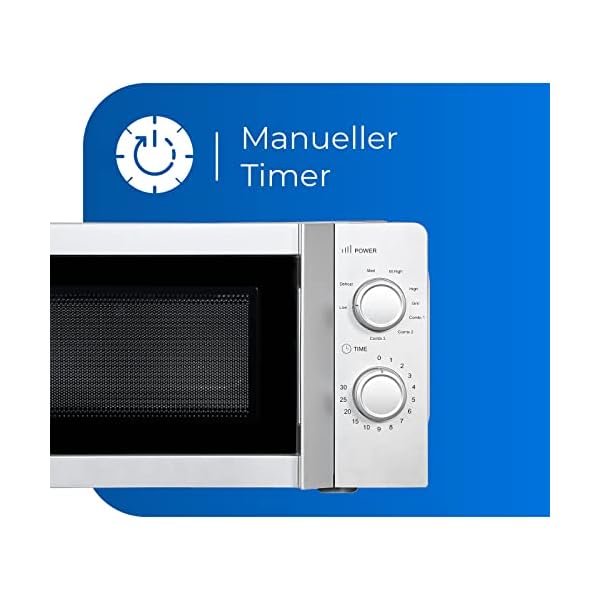 Exquisit Mikrowelle MW717-070G silber | Mikrowelle mit Grill | 900 W Grill | Drehteller 245 mm Ø | Garraum 20 Liter | Lackiert | 5 Leistungsstufen | Auftau-Programm | Timer – Bild 4