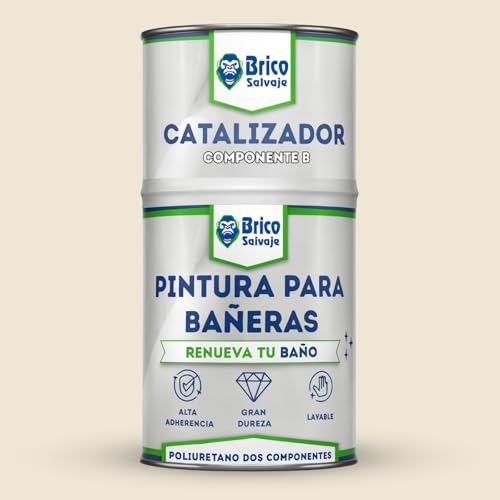 BRICOSALVAJE Pintura para Bañeras Acabado Mate | Poliuretano 2 Componentes 600+150 | Renueva tu Bañera sin Obras | Fácil Aplicación con Rodillo o Brocha en Baños Interiores (Beige Claro Scarlett)