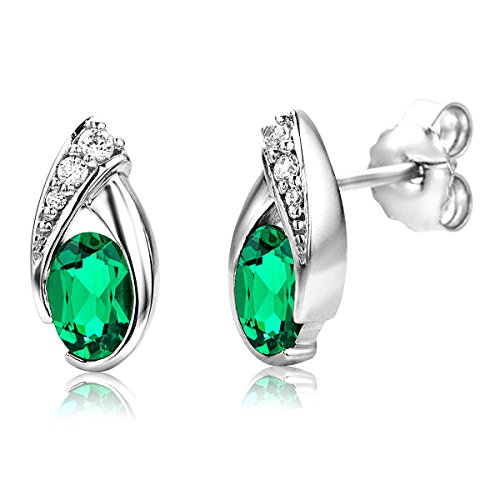 Preisvergleich Produktbild ByJoy Damen-Ohrstecker 925 Sterling- Silber Ovalschliff Grün Smaragd