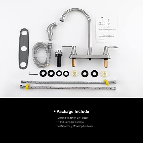 Kirlystone Kitchen Faucet With Side Sprayer, Brushed Nickel 2-Handle Faucet For 4 Holes Kitchen Sink #TOP5