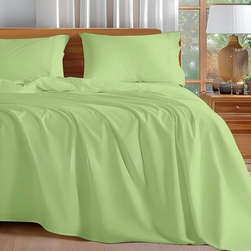 Image of 3 Pcs Cotton Bedsheet 400 TC, Lightweight Super Soft, WrinkleFree Luxury 3 Pcs Cotton Bedsheet 400 TC with 2 Pillow Covers, Sage Single - 60x90